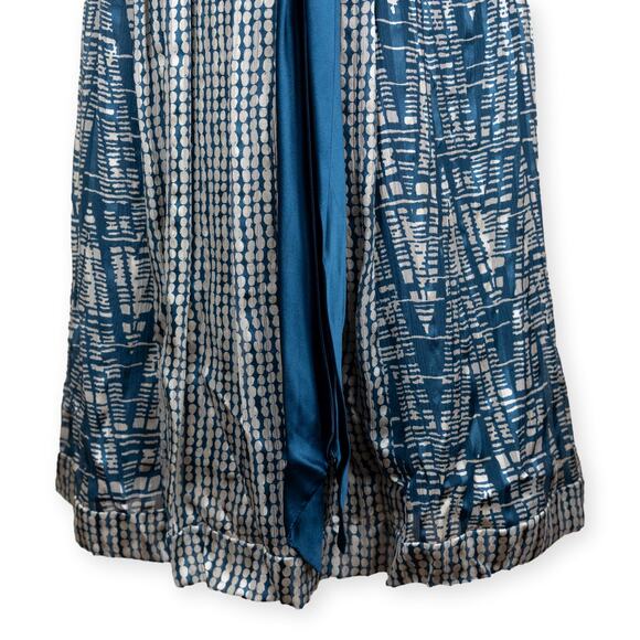 BCBGMaxazria Blue Cream Silk A-line Sundress M - Picture 8 of 11